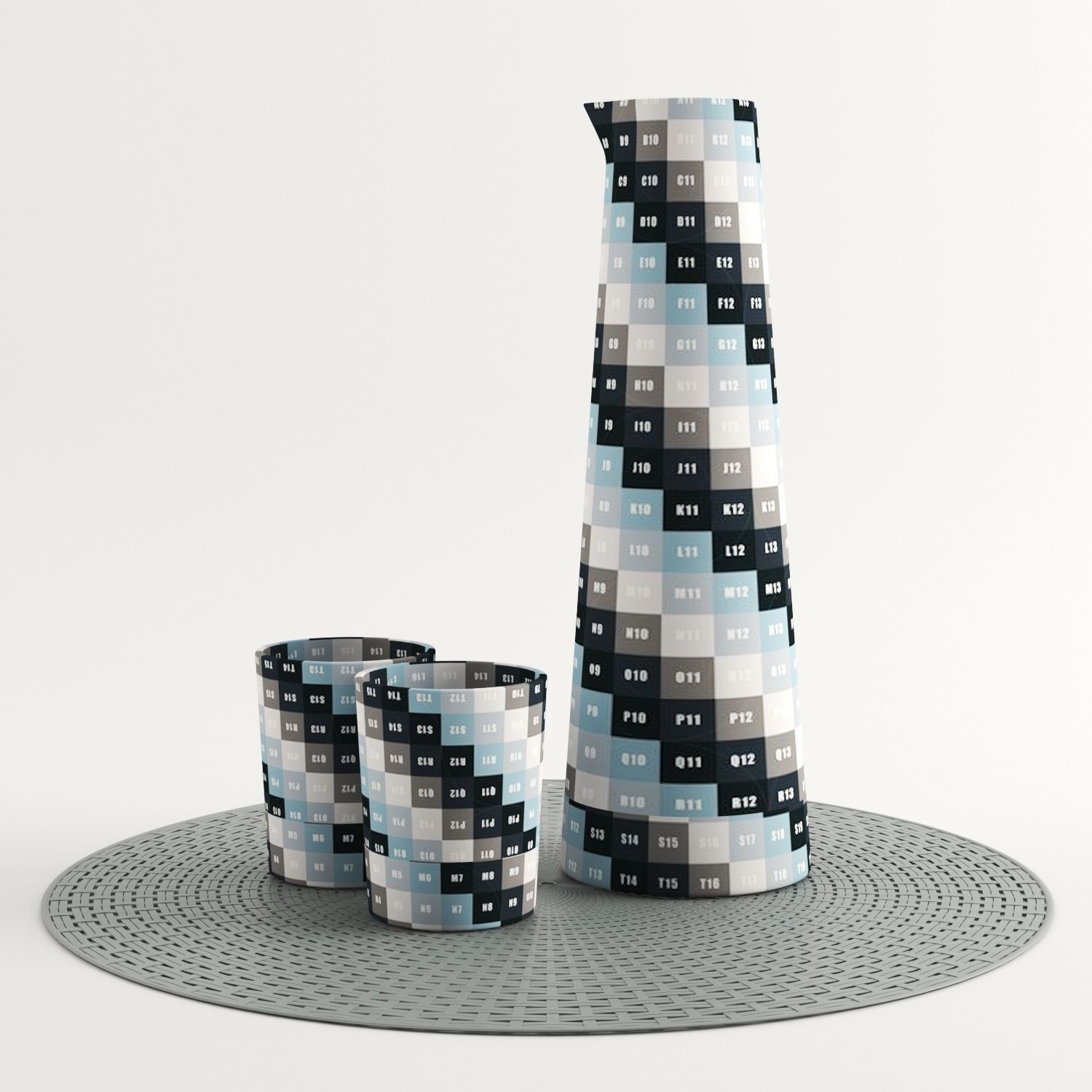 Carafe set cup on table 3D model_4