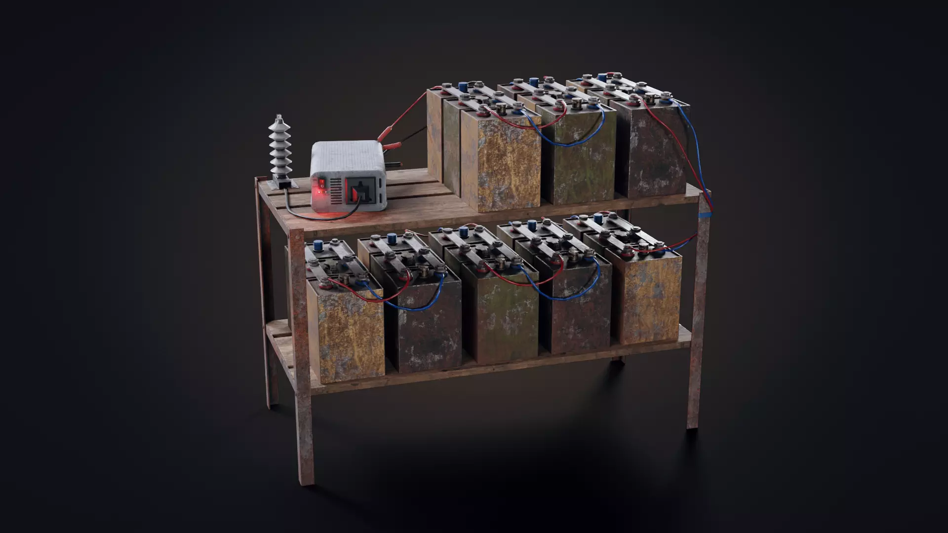 Handmade battery bank Low-poly 3D model_0