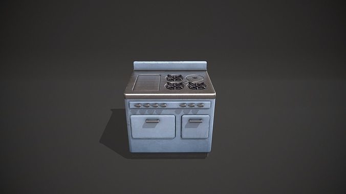 Light Blue Vintage Stove Low-poly 3D model