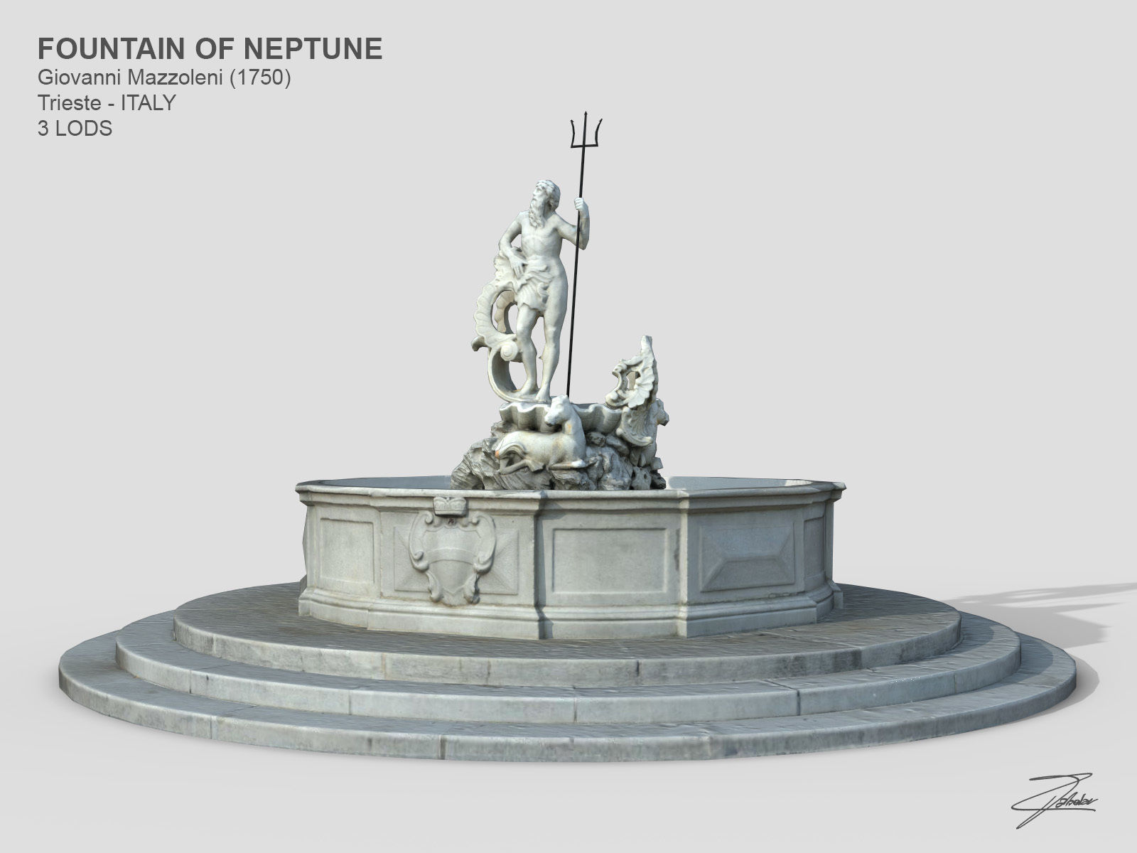 Fountain of Neptune Low-poly 3D model_2