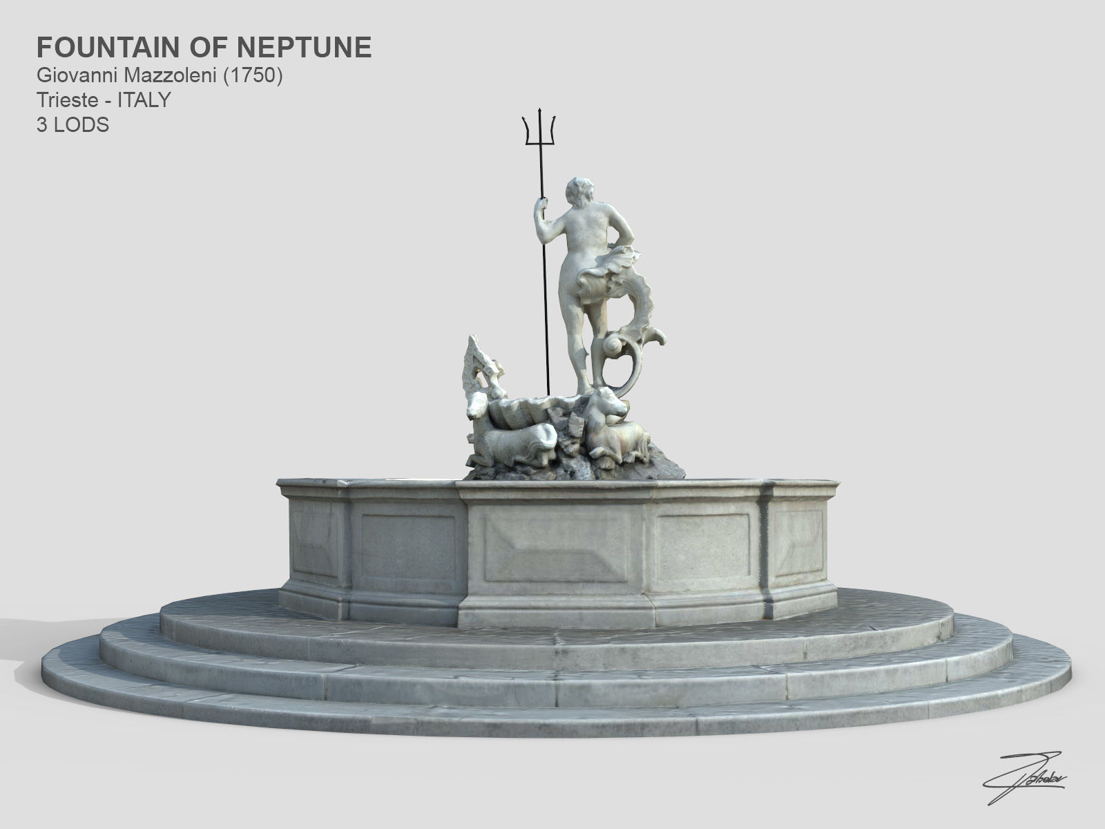 Fountain of Neptune Low-poly 3D model_4