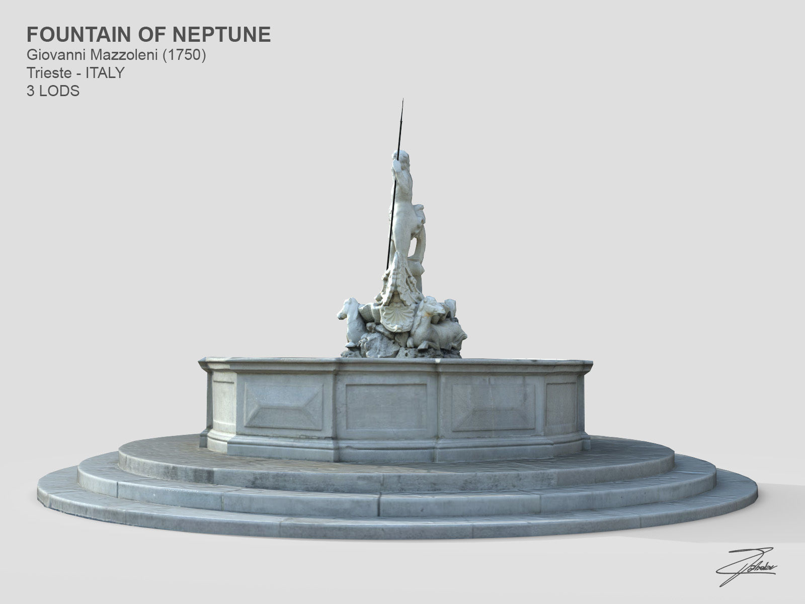 Fountain of Neptune Low-poly 3D model_3