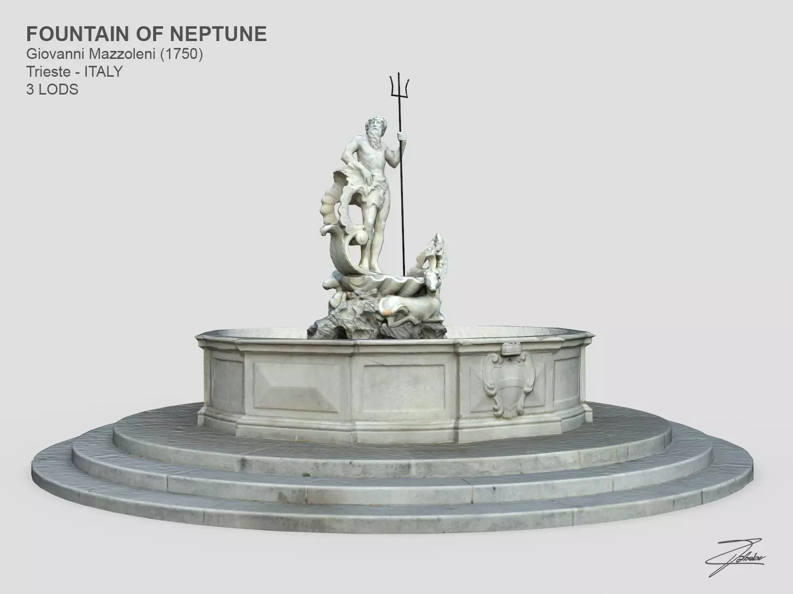 Fountain of Neptune Low-poly 3D model_0
