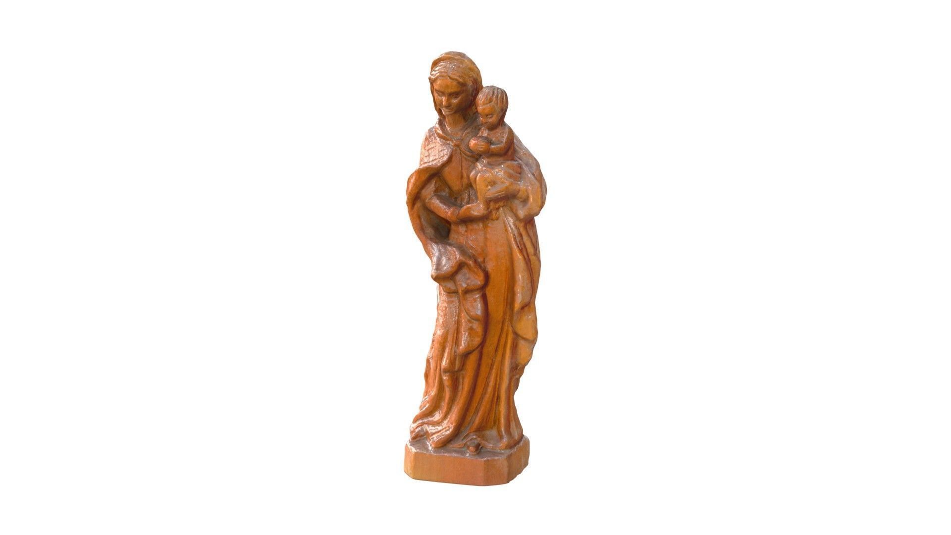 Virgin Mary with Baby - Wood Carving Low-poly 3D model_1