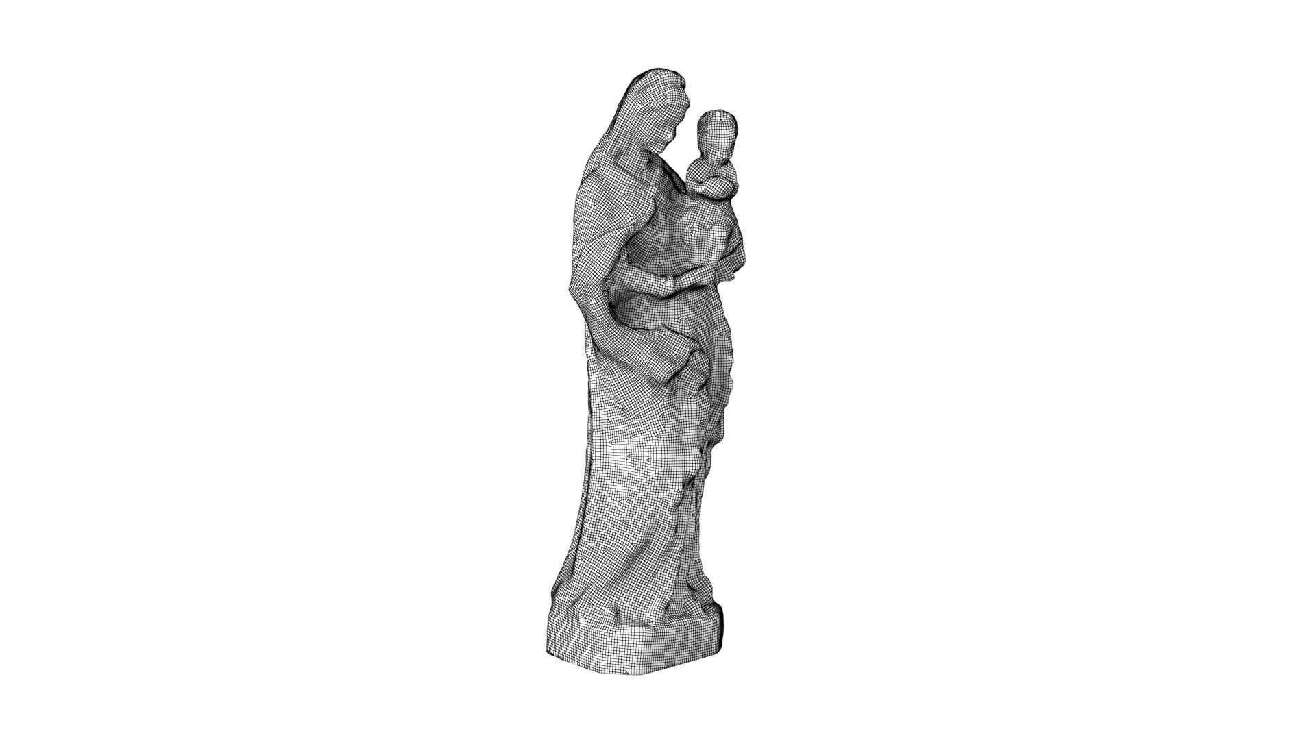 Virgin Mary with Baby - Wood Carving Low-poly 3D model_8