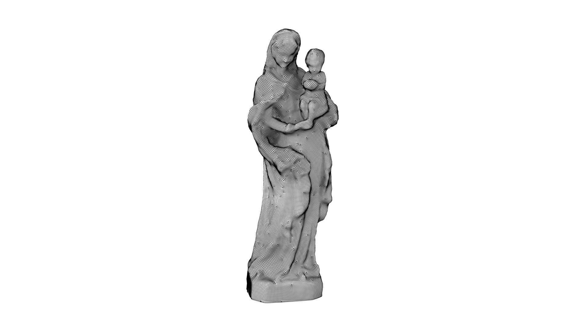 Virgin Mary with Baby - Wood Carving Low-poly 3D model_9