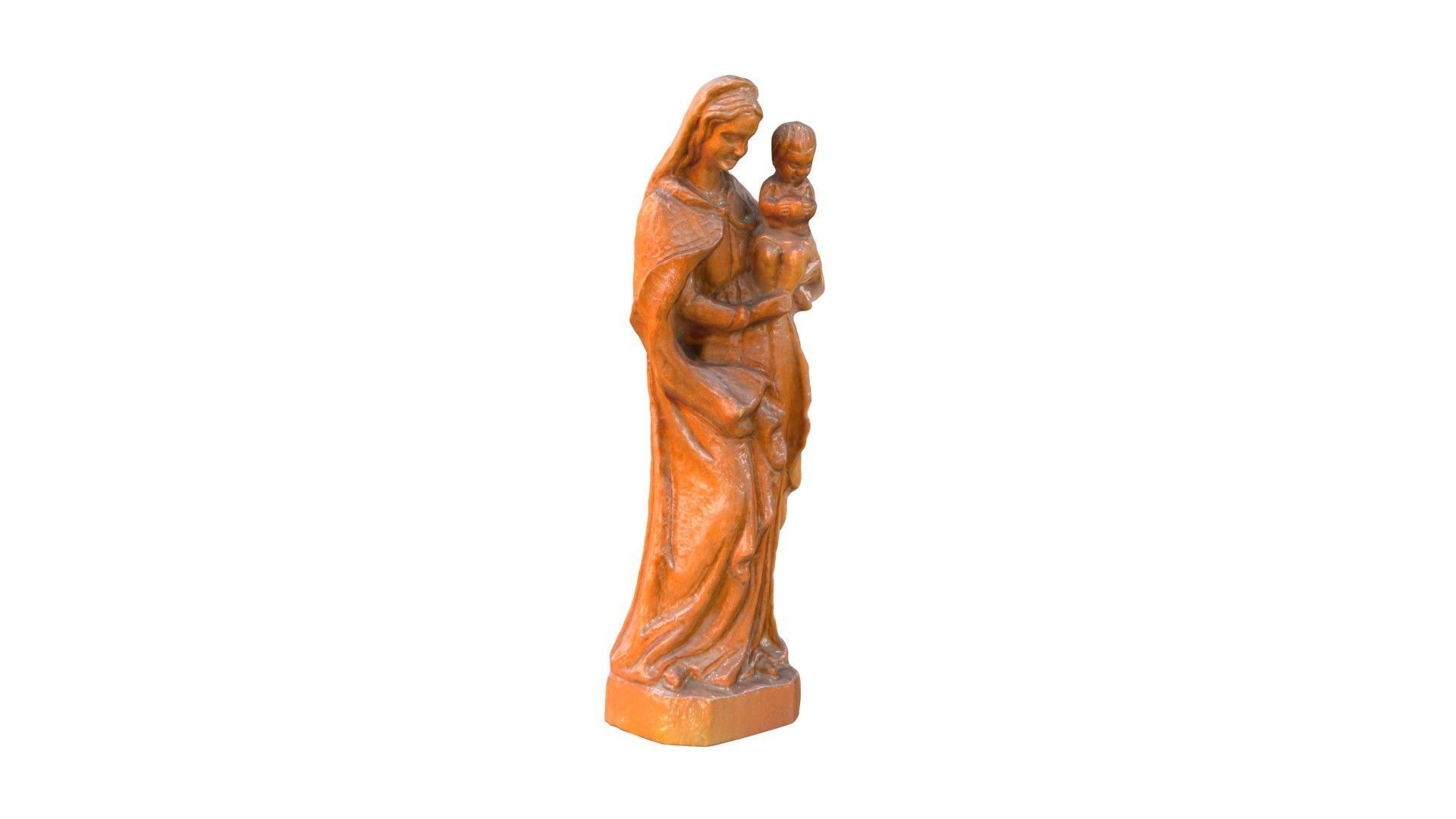 Virgin Mary with Baby - Wood Carving Low-poly 3D model_3