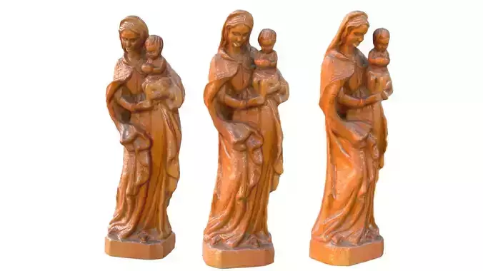 Virgin Mary with Baby - Wood Carving Low-poly 3D model