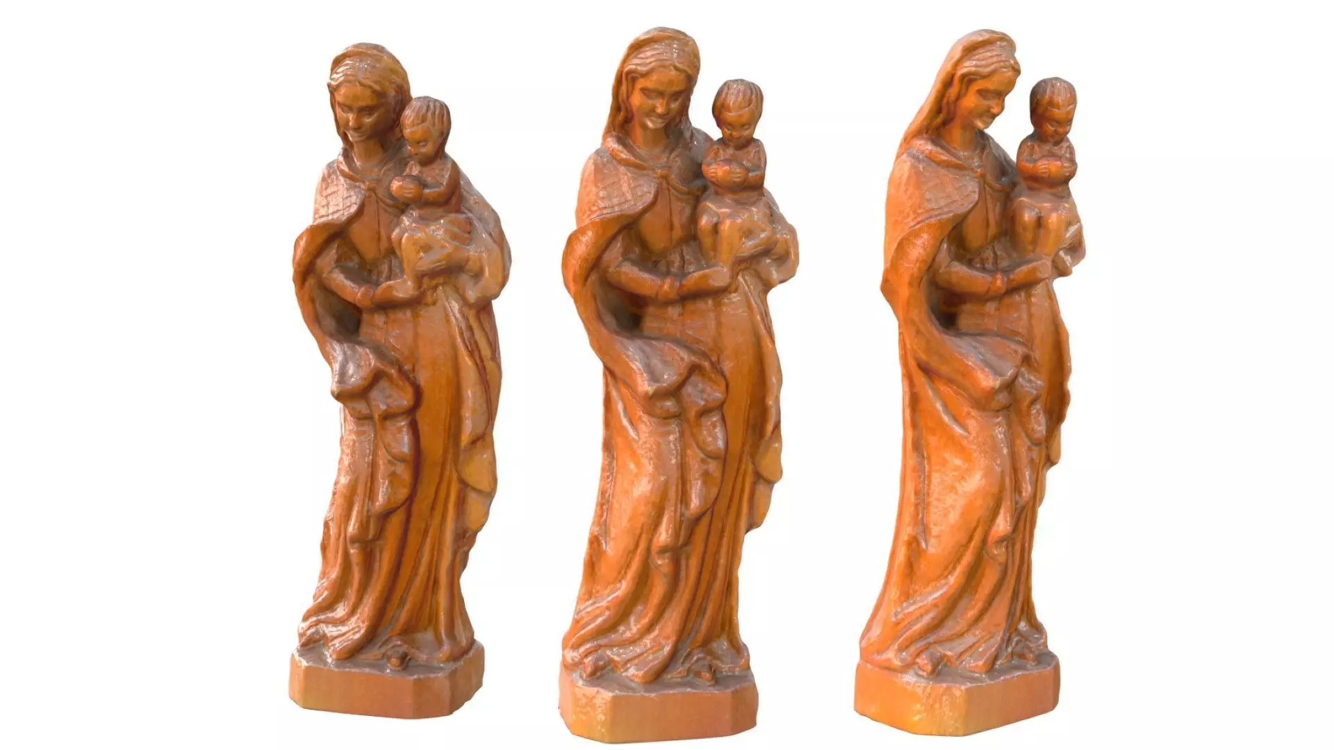 Virgin Mary with Baby - Wood Carving Low-poly 3D model_0