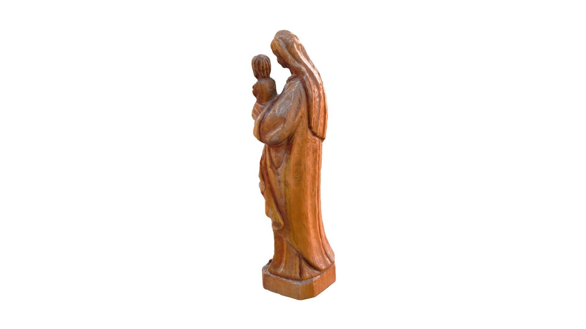 Virgin Mary with Baby - Wood Carving Low-poly 3D model_5