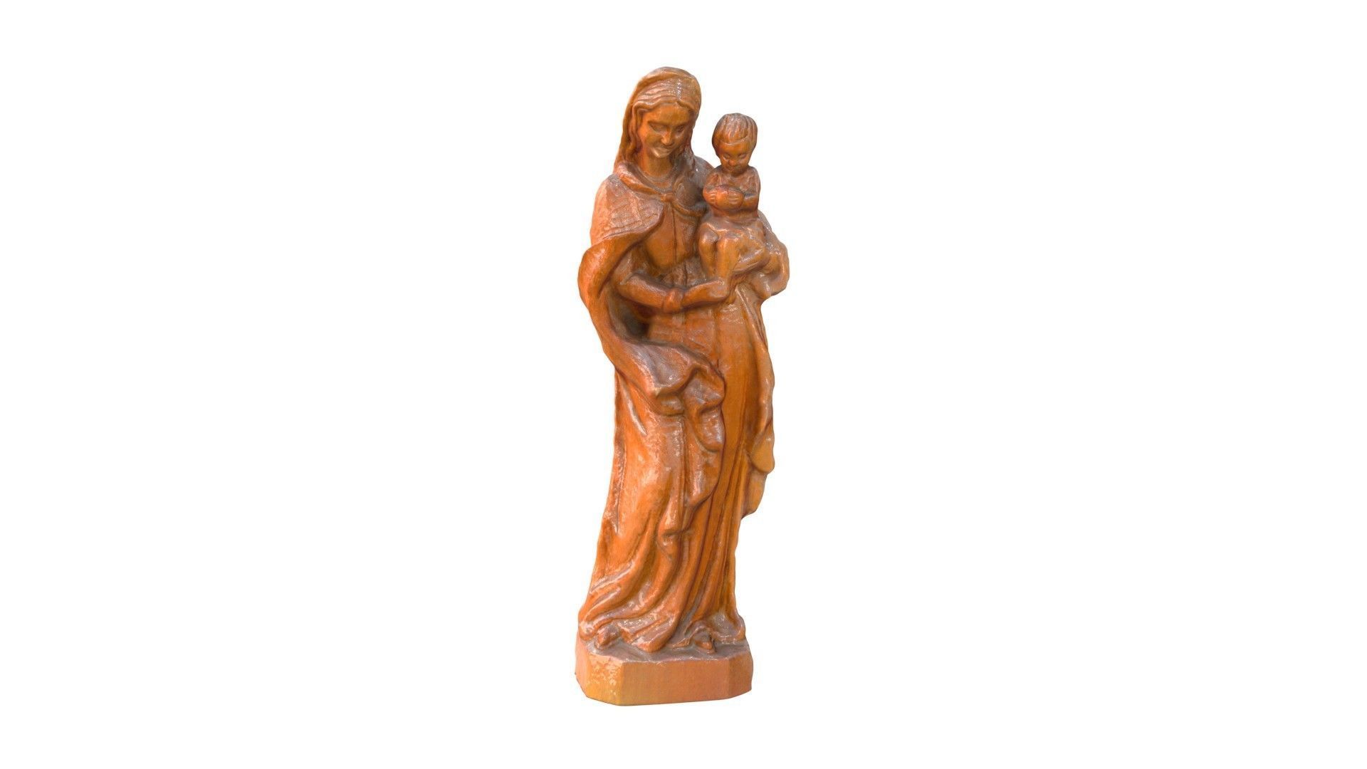 Virgin Mary with Baby - Wood Carving Low-poly 3D model_2