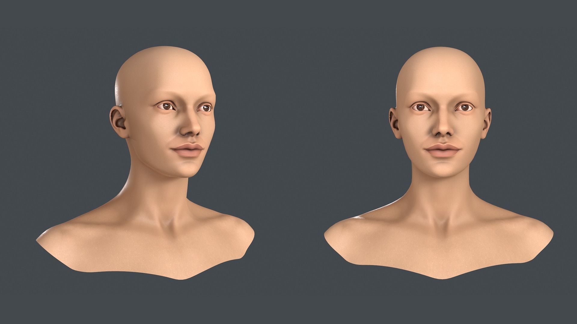 Realistic Human Female Head Low-poly 3D model_2