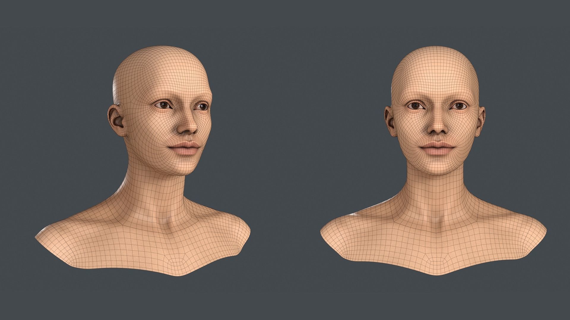 Realistic Human Female Head Low-poly 3D model_3