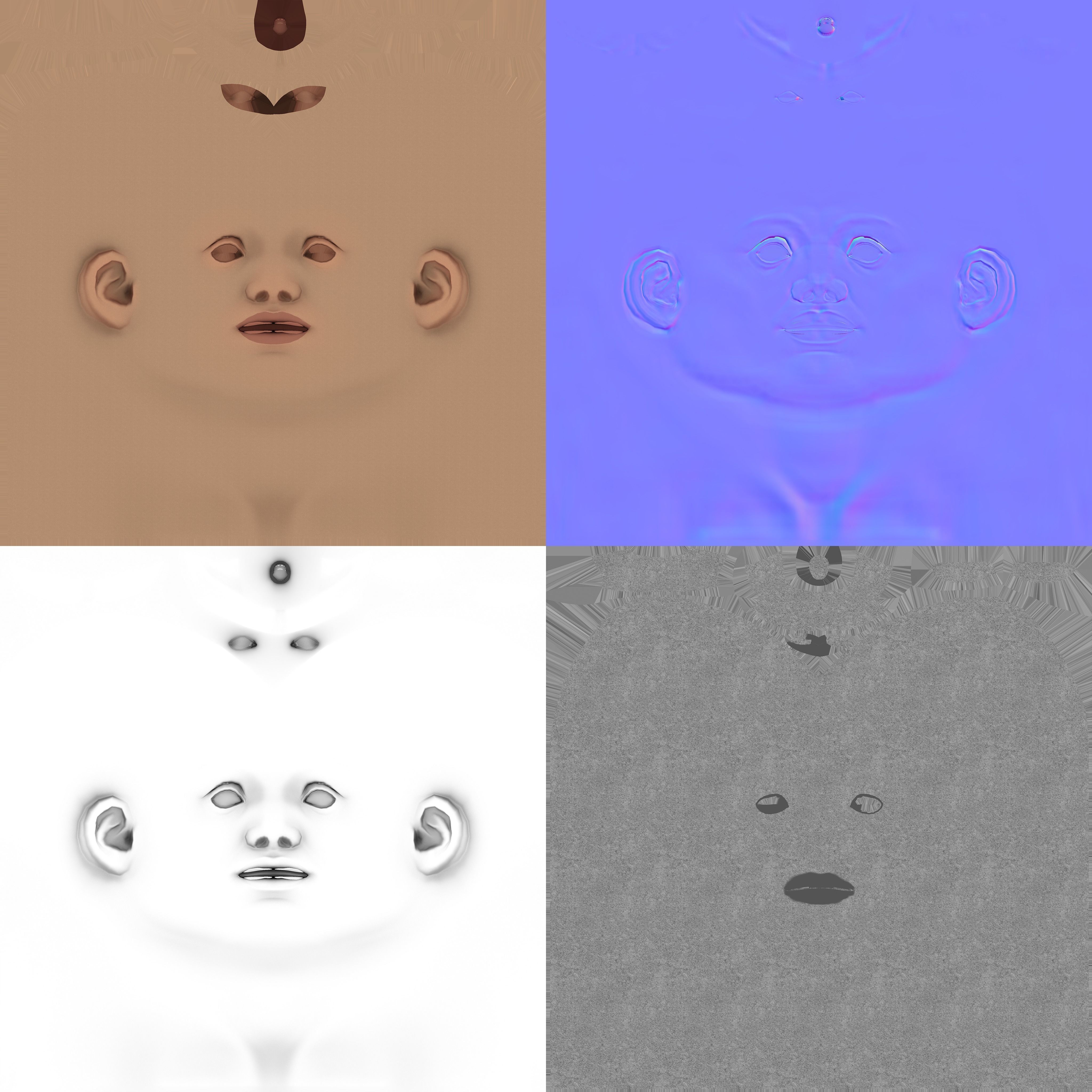 Realistic Human Female Head Low-poly 3D model_10