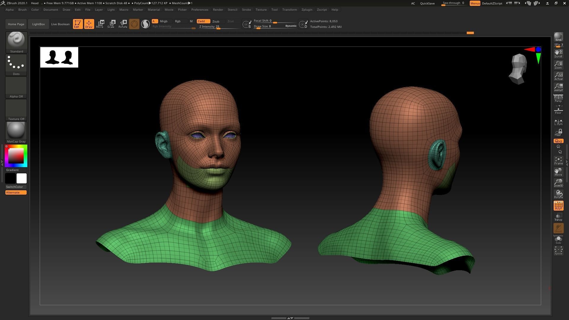Realistic Human Female Head Low-poly 3D model_7