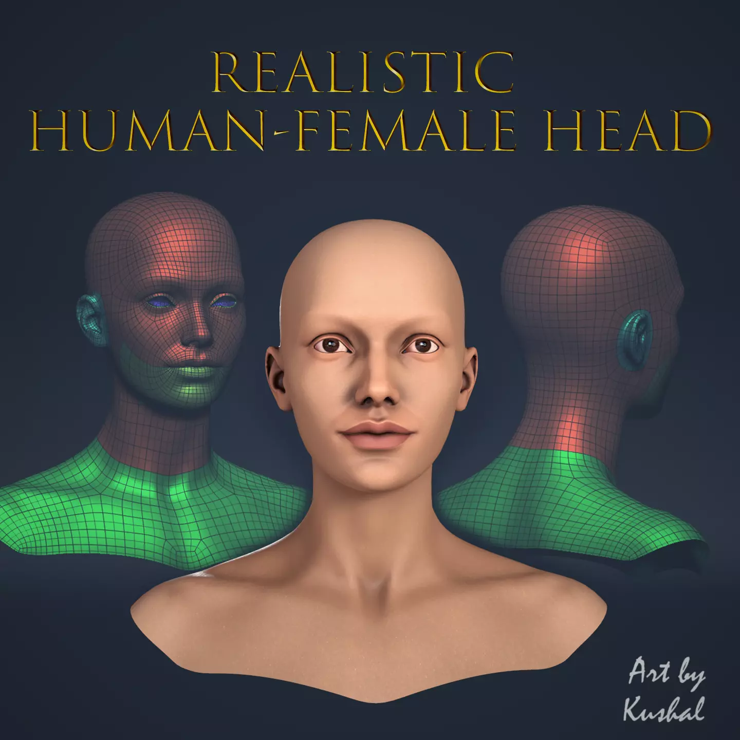 Realistic Human Female Head Low-poly 3D model_0