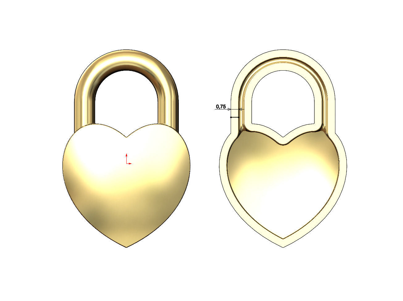 Heart shaped padlock pendant charm and ornament 3D print model_7