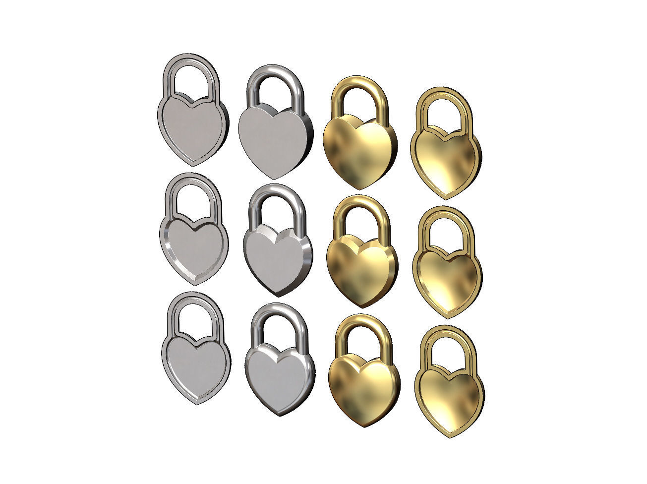 Heart shaped padlock pendant charm and ornament 3D print model_2