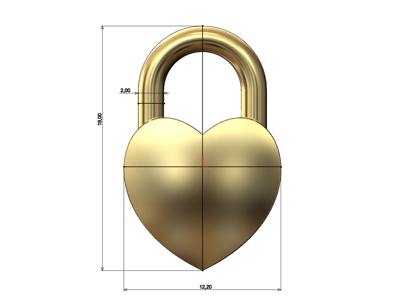 Heart shaped padlock pendant charm and ornament 3D print model_4