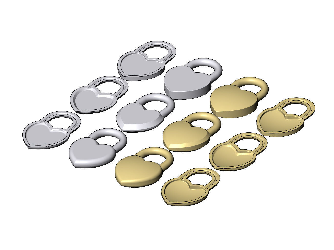 Heart shaped padlock pendant charm and ornament 3D print model_13