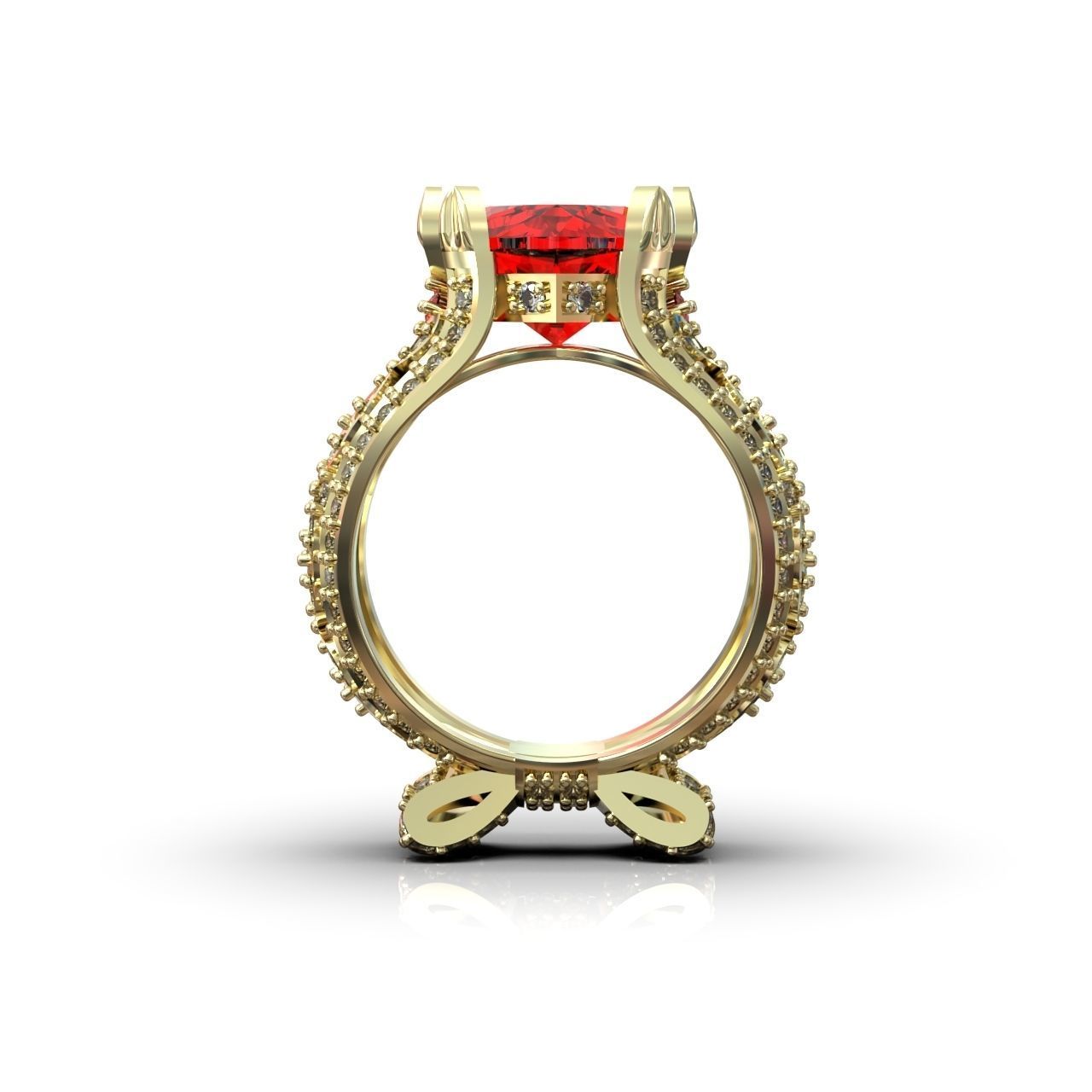 ring with a heart stone on a shank bow 13 3D print model_9