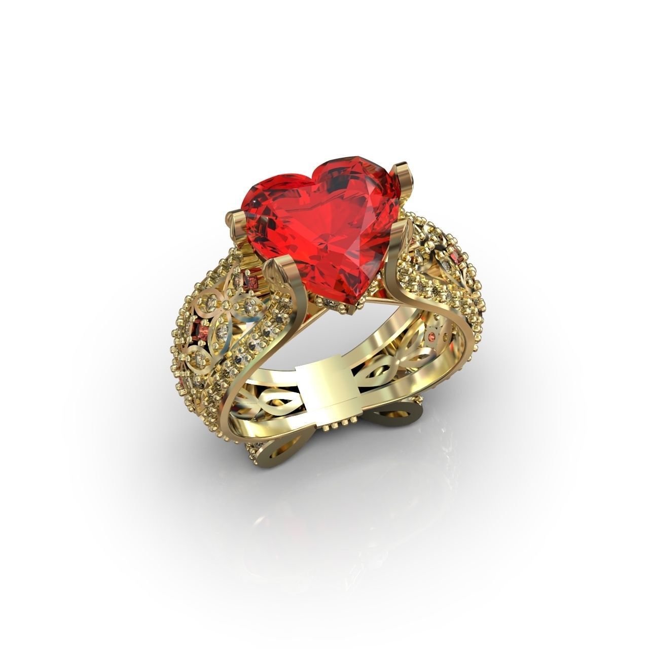 ring with a heart stone on a shank bow 13 3D print model_6