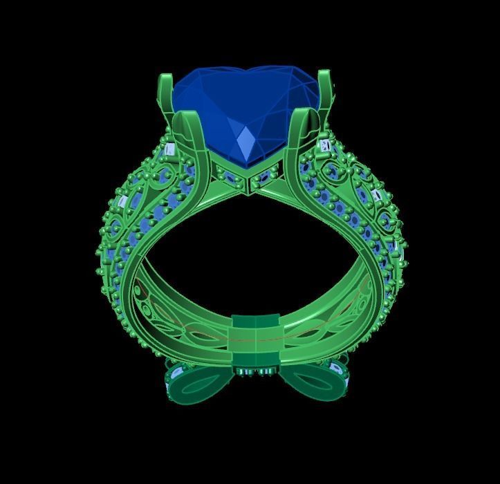 ring with a heart stone on a shank bow 13 3D print model_19