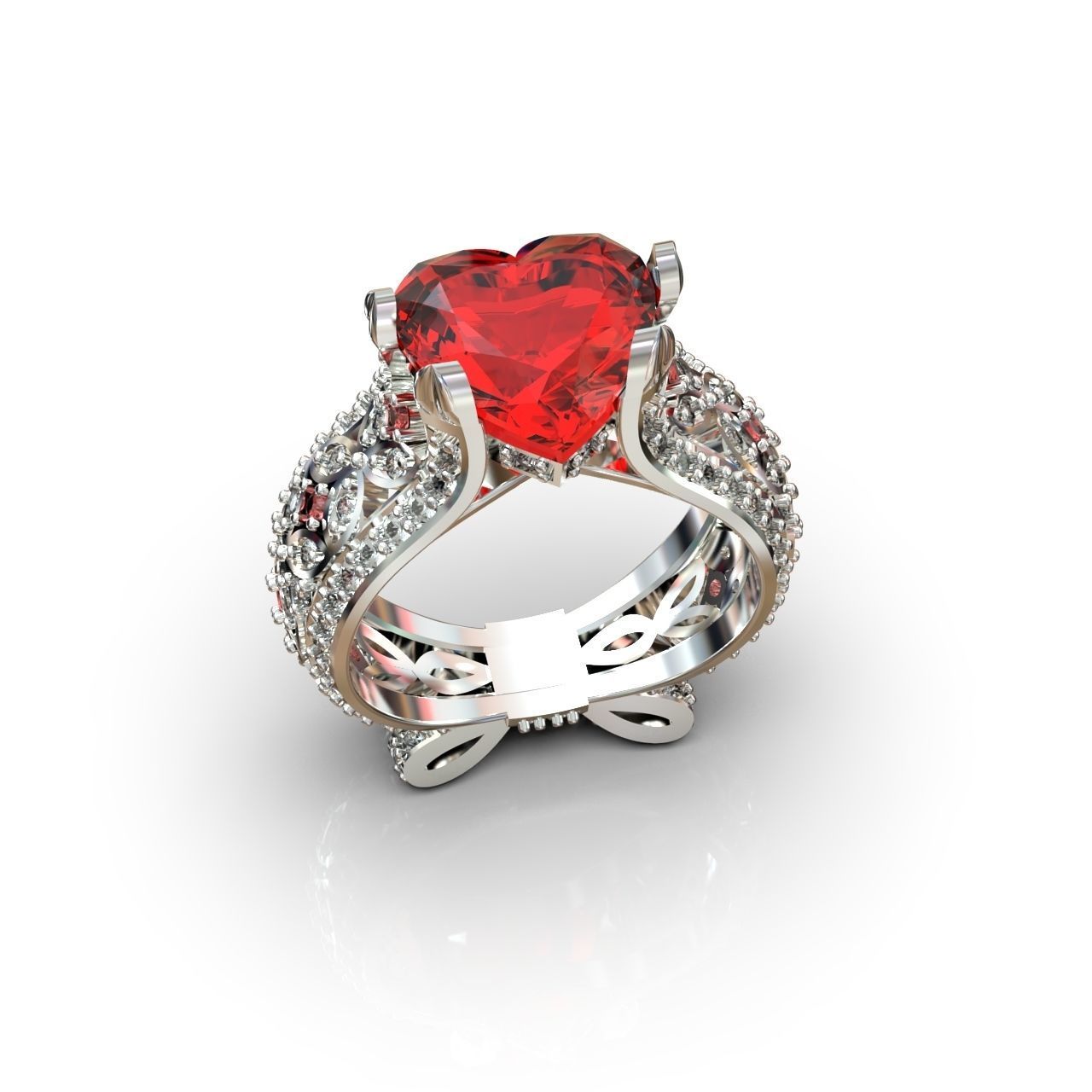 ring with a heart stone on a shank bow 13 3D print model_2