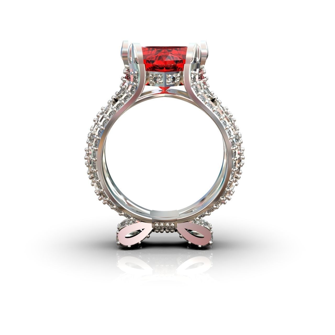 ring with a heart stone on a shank bow 13 3D print model_5