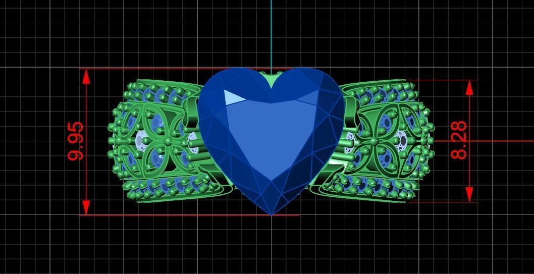 ring with a heart stone on a shank bow 13 3D print model_14