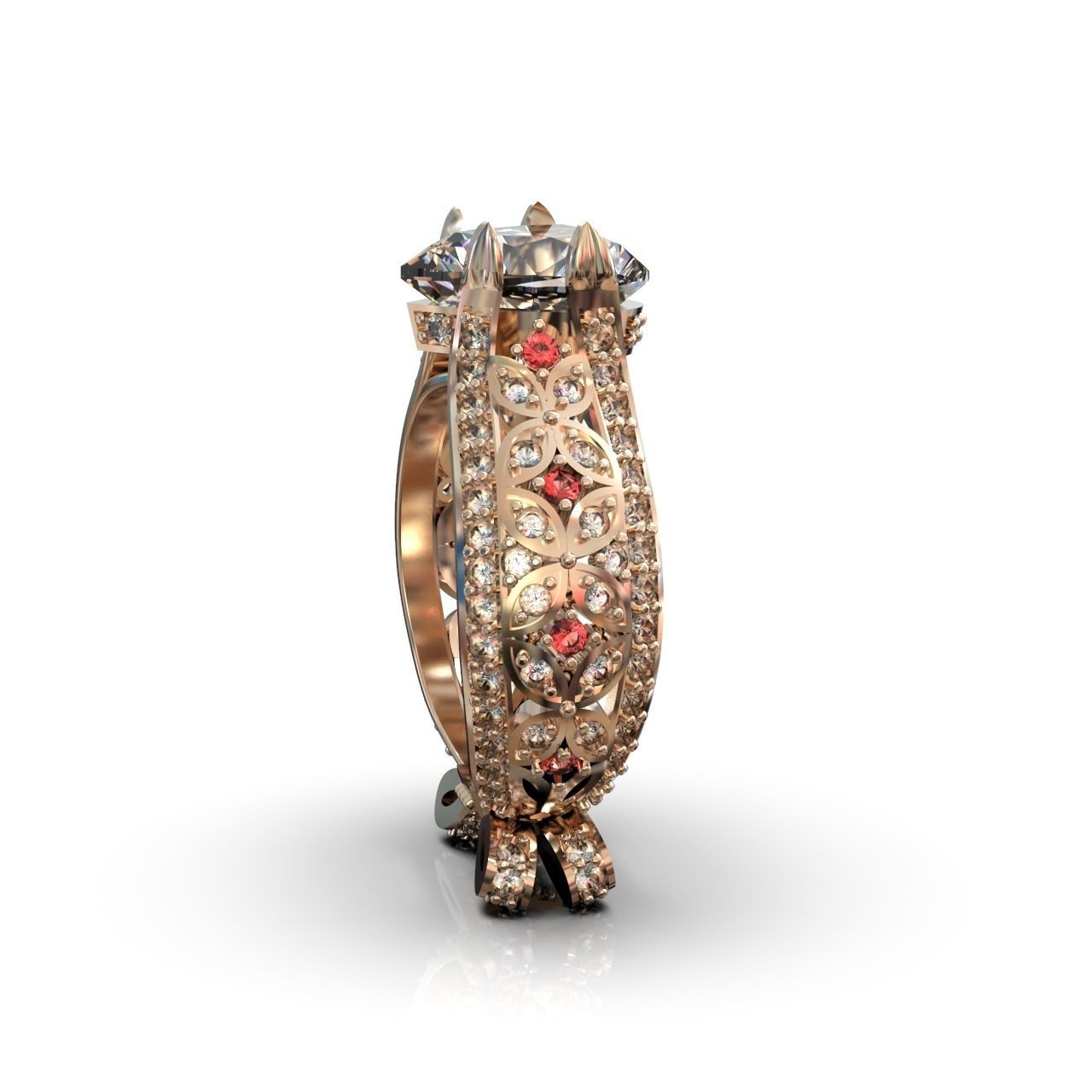 ring with a heart stone on a shank bow 13 3D print model_13