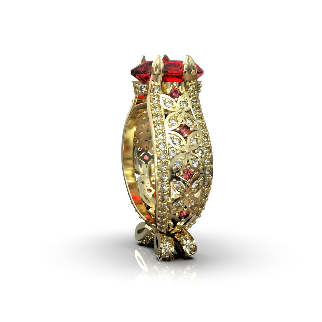 ring with a heart stone on a shank bow 13 3D print model_10