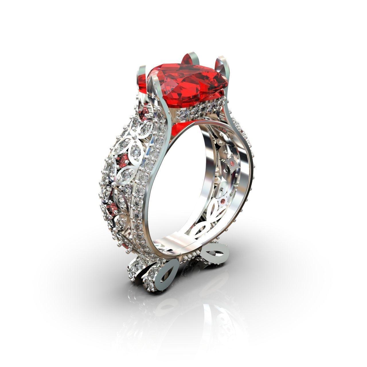 ring with a heart stone on a shank bow 13 3D print model_3