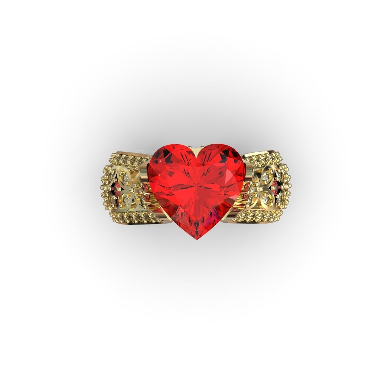 ring with a heart stone on a shank bow 13 3D print model_7