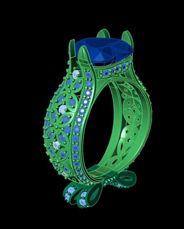 ring with a heart stone on a shank bow 13 3D print model_20