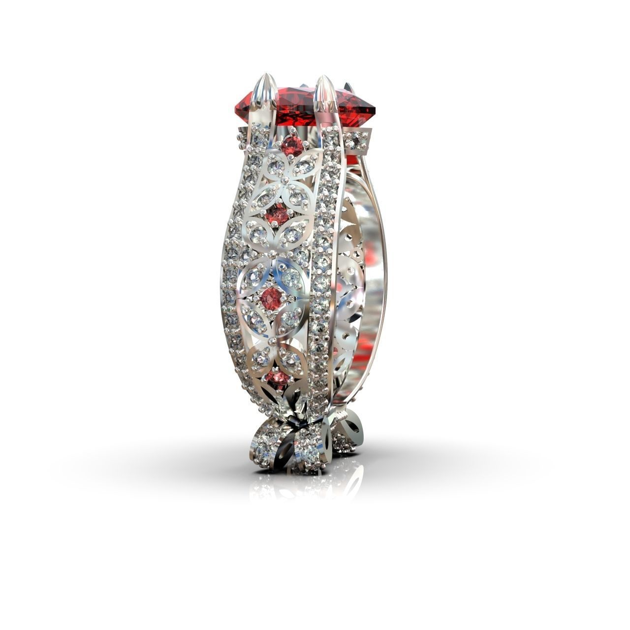 ring with a heart stone on a shank bow 13 3D print model_4