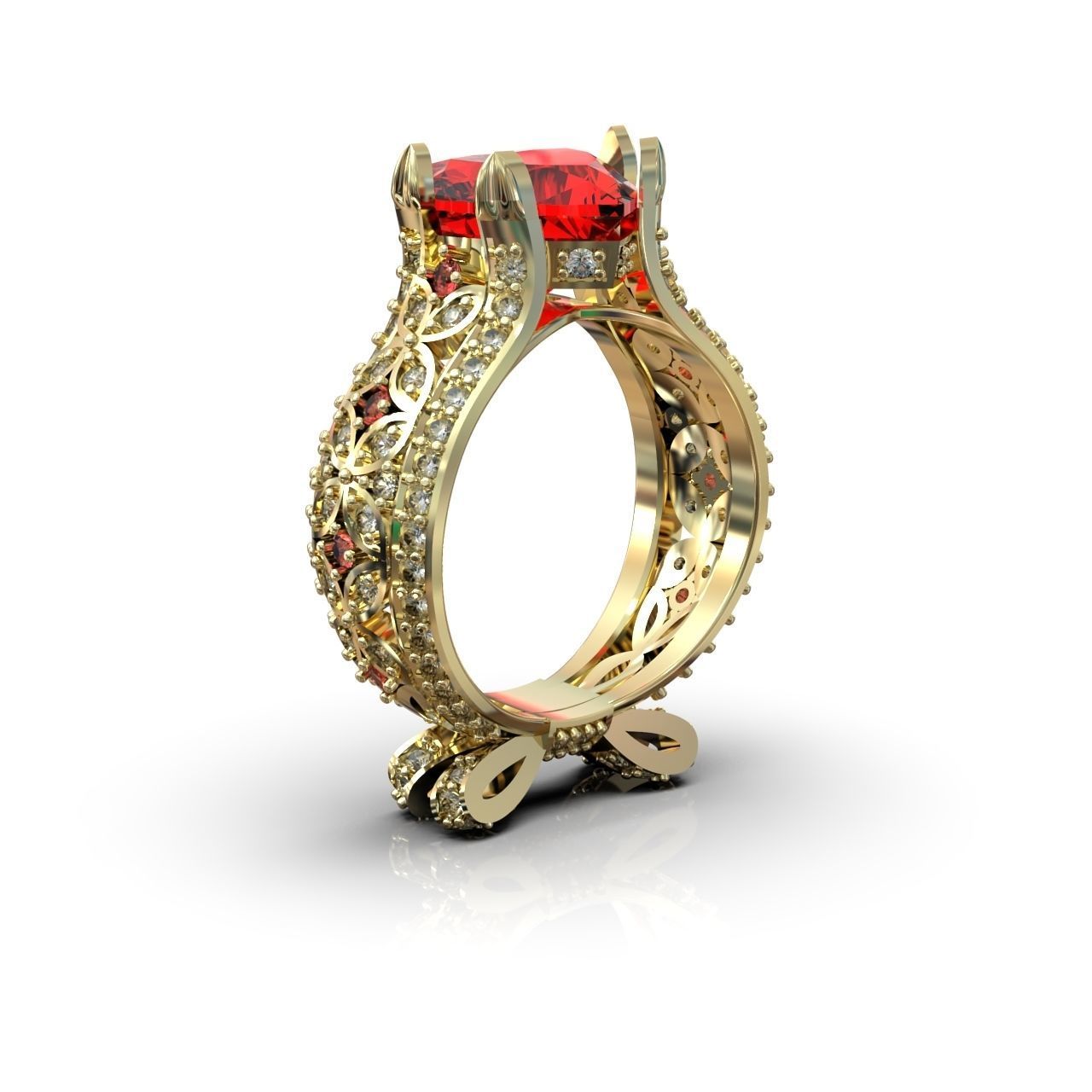 ring with a heart stone on a shank bow 13 3D print model_8