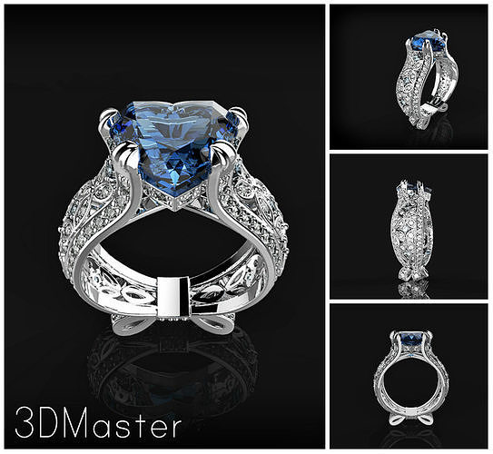 ring with a heart stone on a shank bow 13 3D print model