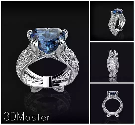 ring with a heart stone on a shank bow 13 3D print model
