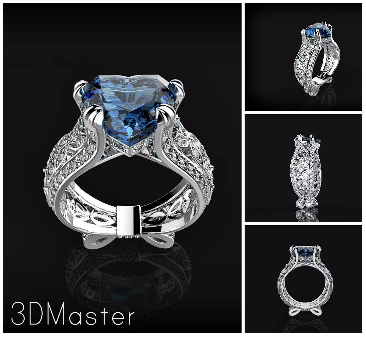 ring with a heart stone on a shank bow 13 3D print model_0