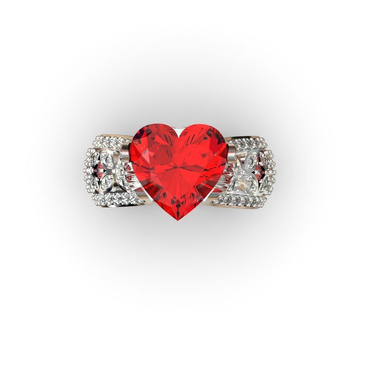 ring with a heart stone on a shank bow 13 3D print model_1