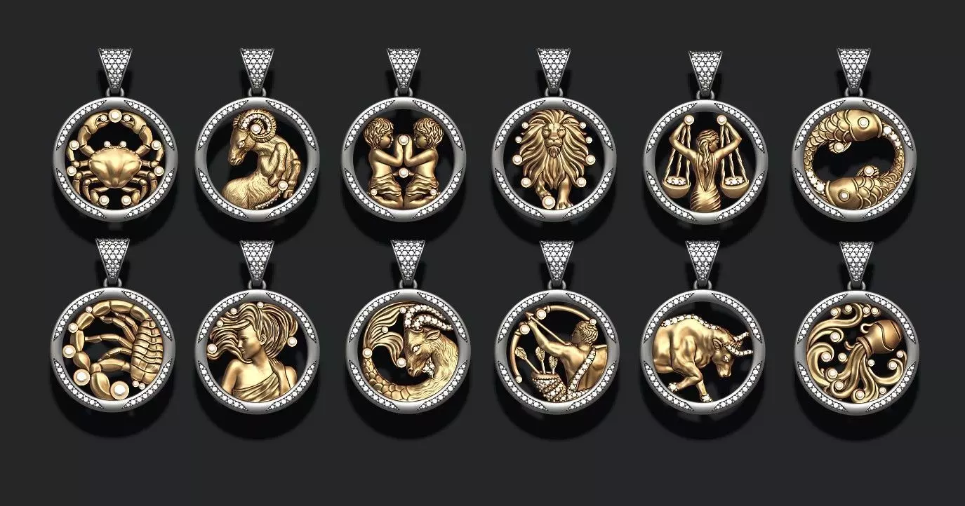 jewellery horoscope signes pack with gems 3D print model_0
