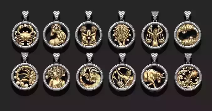 jewellery horoscope signes pack with gems 3D print model
