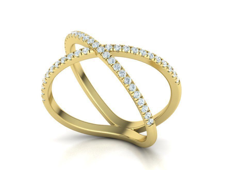 Crisscross Delicate ring with French Pave setting 3dmodel 3D print model_16