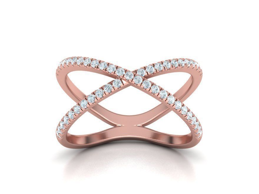 Crisscross Delicate ring with French Pave setting 3dmodel 3D print model_11