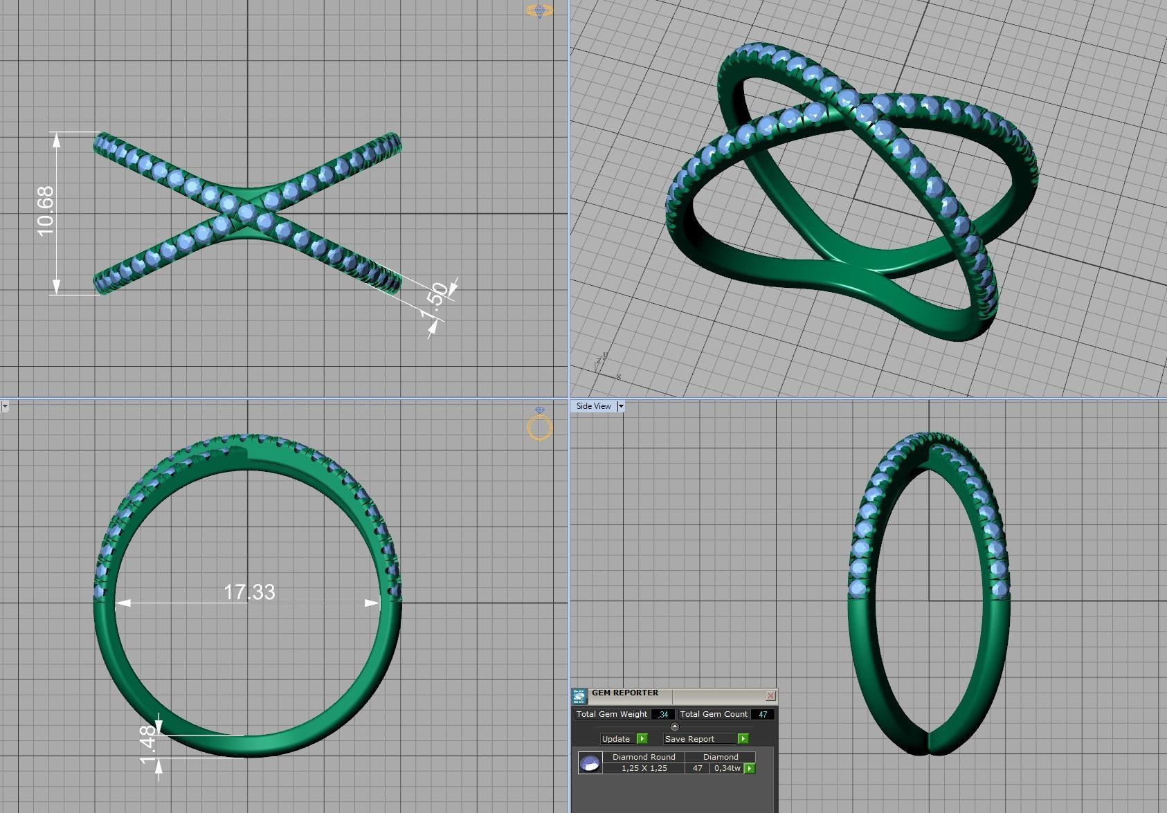 Crisscross Delicate ring with French Pave setting 3dmodel 3D print model_3