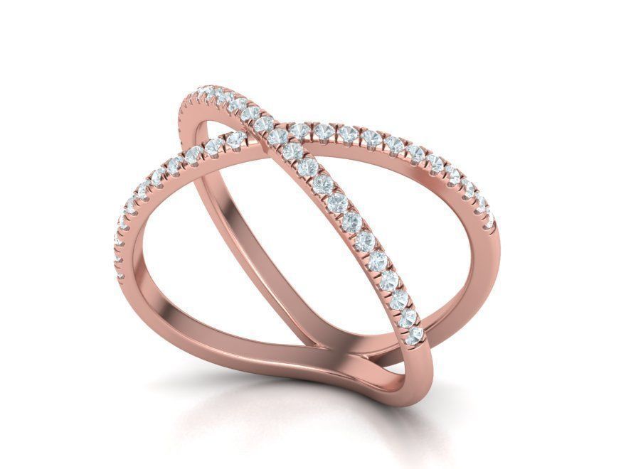 Crisscross Delicate ring with French Pave setting 3dmodel 3D print model_17