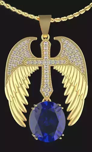 Cross and feather pendant Silver Gold  Print