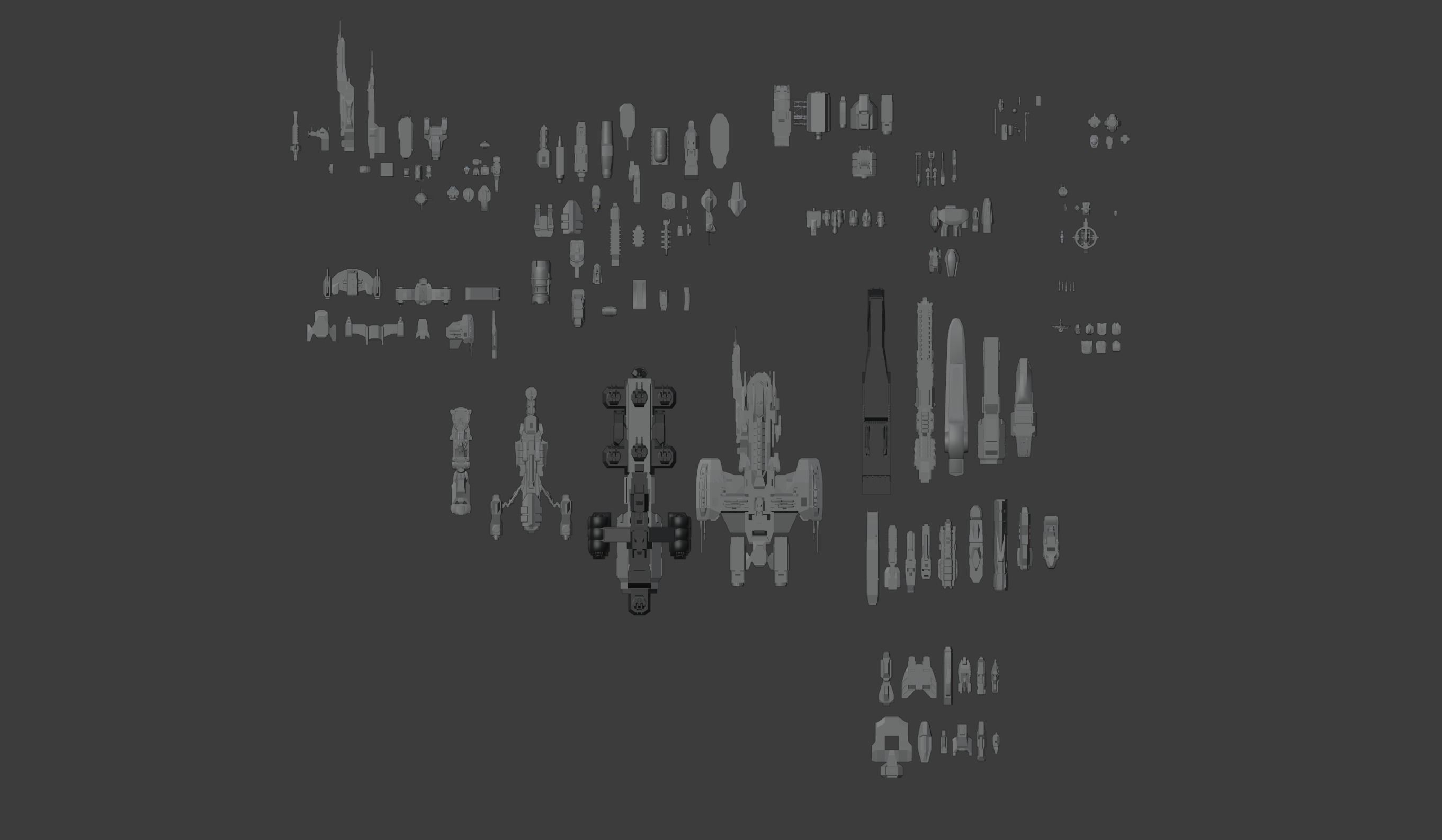 Sci-Fi Space Ships Kitbash Kit 3D model_3