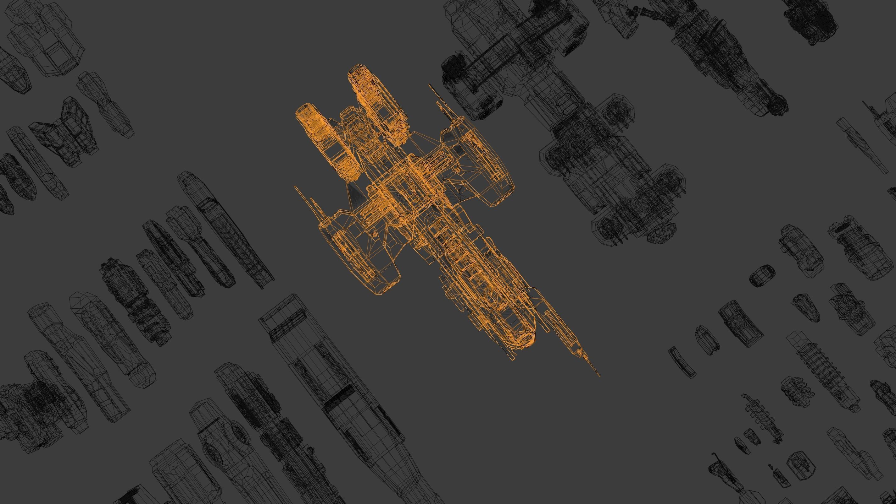 Sci-Fi Space Ships Kitbash Kit 3D model_4